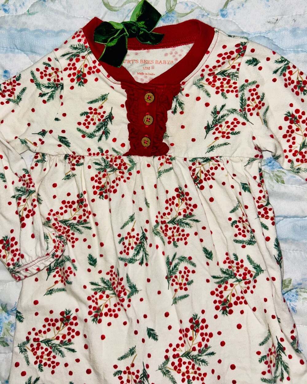 Burt's Bees Baby Christmas Holly Berry Print Footie Pajama